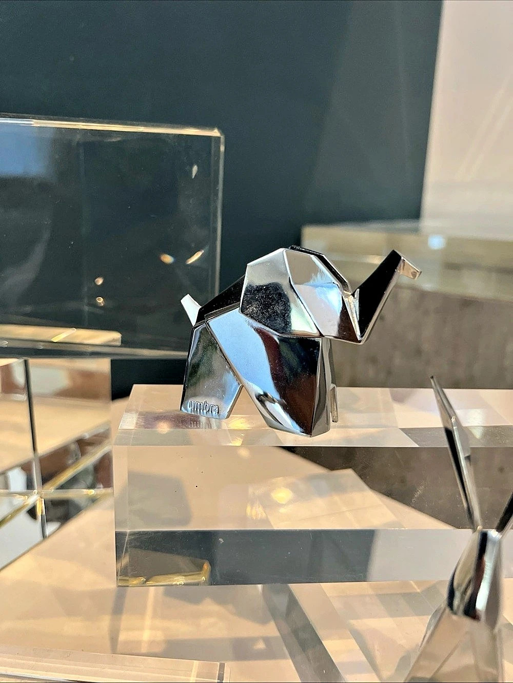 Umbra Chrome Elephant Figurine Ring Holder- Folded Origami Style- 3” Wide